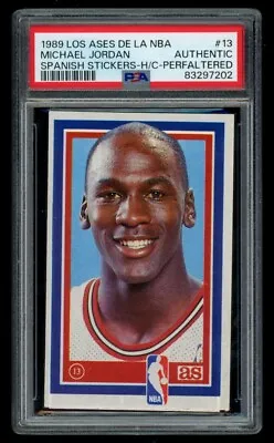 1989 LOS ASES DE LA NBA Michael Jordan Spanish Stickers Hand Cut PERF #13 PSA #2 • $379.95