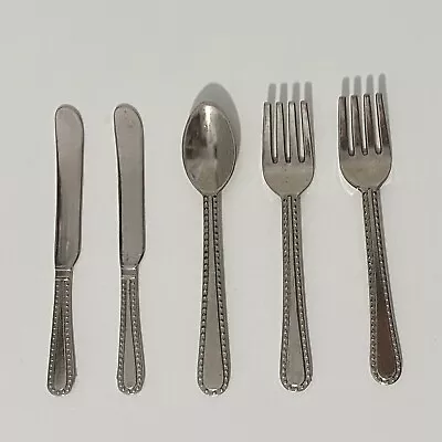 VTG Child Toy Metal Flatware Tea Set Dining Utensils Forks Knives Spoon 5 Piece • $4.99