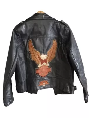 Harley Davidson Vintage Leather Biker Jacket YKK Eagle Patch Black • $79.99