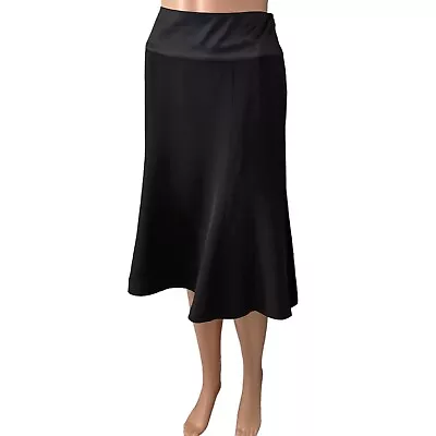 ECI New York Satin Trim Silk Skirt Sz 6 Black Trumpet Tulip Flouncy Gored Flowy  • $25.48