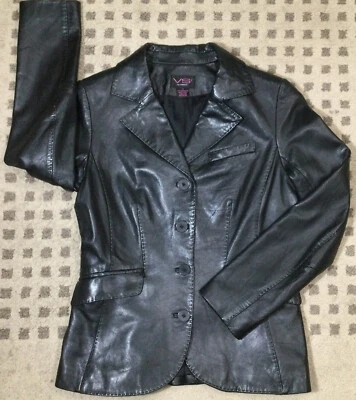$25 • Buy Vakko VS2 Lamb Leather Blazer Jacket Womens Sz. 10 Black Button Front VGUC