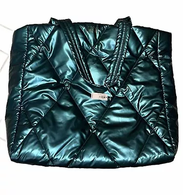 NWT Victoria's Secret Metallic Teal Green Quilted Puffer Tote Bag • $20