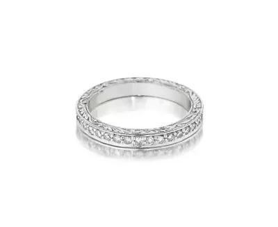 Penny Previle PP 18K White Gold 0.50CT Diamond Engraved Eternity Band Ring Sz6.5 • $1250