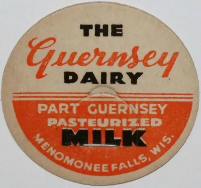 Vintage Milk Bottle Cap THE GUERNSEY DAIRY Menomonee Falls Wisconsin Unused • $7.49