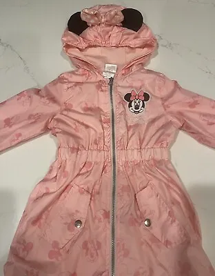 Size 5 Disney Jr Minnie Mouse Pink Rain Jacket Coat Long Lined • $29.99