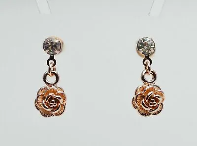 £2.96 • Buy 14K /14ct Rose Gold Plated Flower Crystal Drop/Dangle Earrings Butterfly Back