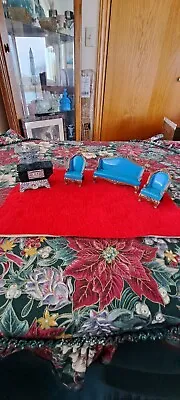 Vintage Mattel The Littles Dollhouse Blue Sofa 2 Chairs & StoveDie-Cast Metal • $49.99