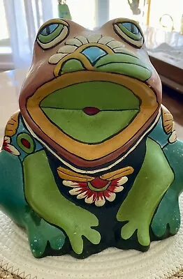 Vtg. Mexican Pottery Frog Planter Vibrant Colors 9” • $24