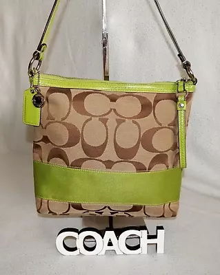 Coach Handbag Purse Bag Legacy F18674 Duffel File Signature Stripe Khaki Lime GC • $29