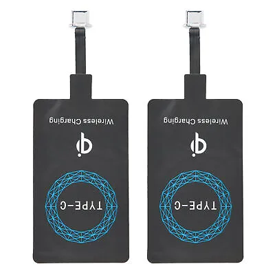 2PCS QI Wireless Adapter Fast Charger Receiver For Type C USB C Black • £12.02