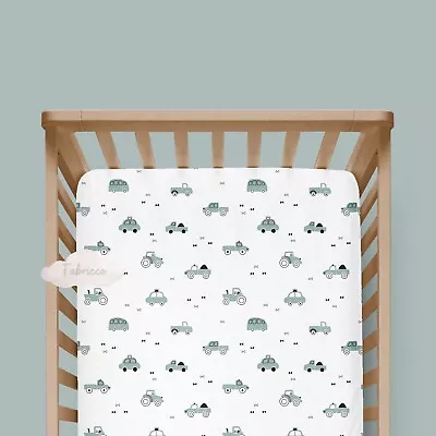 Sage Green Cars Fitted Sheet 100% COTTON  Cot Cot Bed Compatible With SnuzPod • £9.90