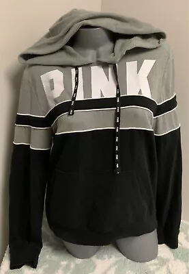 Victoria’s Secret Pink Sz Large Hoodie Pullover Colorblock White Logo • $28.50