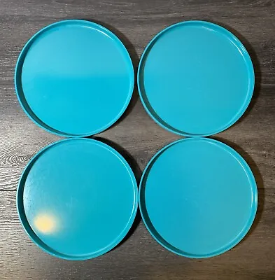 Vintage Teal Blue Heller Plates Massimo Vignelli Melamine 1960s AS IS - Set 4 • $79.99