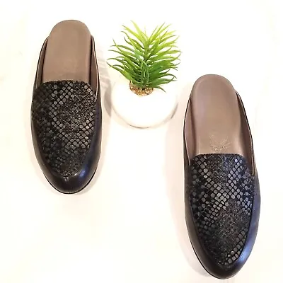 $59.49 • Buy SALPY L.A. USA Made Mules Black Leather Snake Print Slip On Shoes Womens Size 8