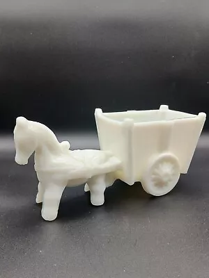 Milk Glass Donkey And Cart Figurine Mint • $21.95