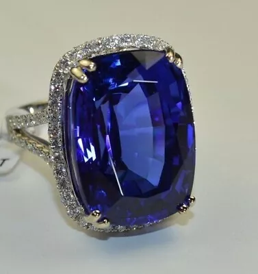 5Ct Cushion Cut Lab-Created Tanzanite Halo Engagement Ring 14K White Gold Finish • $98.99