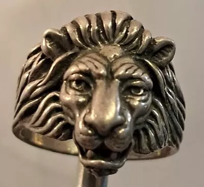 Vintage Sterling Silver Figural LION HEAD Tapered Band Ring Size 9.75 NICE • $65
