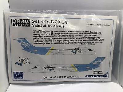 Draw Decal SET 44s-DC9-34 1:144 DECALS For ValuJet DC-9-30 • $19.59