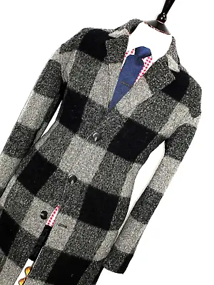 Mens D&g Dolce & Gabbana Black & Grey Tartan Check Jacket Coat Overcoat Uk 42r • £239