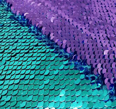 Turquoise And Purple Reversible 5mm Sequin Fabric Flip Up Two Tone Mermaid  • £6
