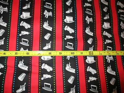 Mr Monopoly CHARMS STRIPE Red & Black Cotton Fabric Quilting Treasures BHTY • $4.99