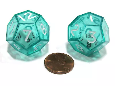 Set Of 2 D12 25mm Double Dice 2-In-1 Dice - White Inside Translucent Green Die • $2.01