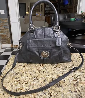 NO RESERVE! Coach F15693 Black Leather Turn Lock Domed Satchel Crossbody Handbag • $31