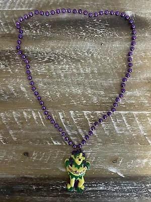 Vintage New Orleans Mardi Gras Dancing Jester Purple Carnival Bead Necklace • $8.95