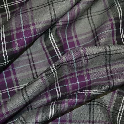 Check Tartan Fabric Fashion Purple Pattern Polyviscose | 59 (150cm) Wide | Metre • £6.99