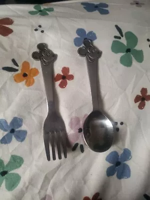 Mickey Mouse Minnie Mouse Disney Fork Spoon Vintage Stainless Steel • $25.99