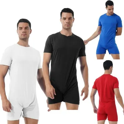 Men One-piece Jumpsuit Short Sleeve Press Button Crotch Soft Bodysuit Underwear • $19.73
