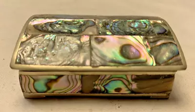 Antique Vintage Silver Abalone Shell Mosaic Jewelry Trinket Box 2.75” • $40