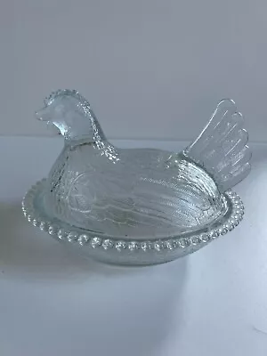 Vintage Indiana Glass Hen On A Nest Clear Candy Dish Chicken Thanksgiving • $17.99