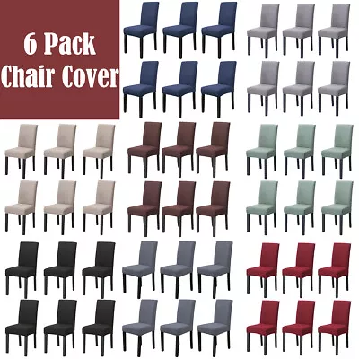 6Pcs Knitted Twill Stretch Chair Cover Slipcover Chair Furniture Protector Cover • $31.48