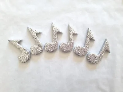 12 Glittery Silver Music Notes- Edible Sugar Cake Decorations / Toppers • £4.95