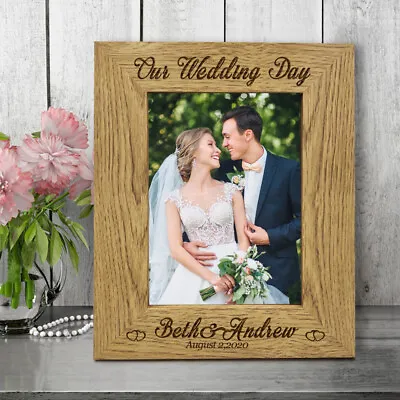 £8.99 • Buy Personalised Engraved Wooden Photo Frame 5x7  Custom Gift On Your Wedding Day