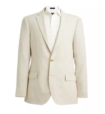 J Crew Suit Jacket Men 38 R Beige Linen 2 Buttons Lined Slim Blazer Thompson • $110
