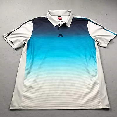 Oakley Polo Shirt Mens 2XL XXL Blue Striped Bubba Watson Golf Performance Logo • $24.99