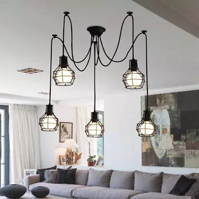 5/6 Way Spider Pendant Light Vintage Ceiling Light Fitting Metal Cage Lamp Shade • £20