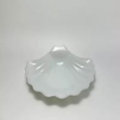 Milk Glass Trinket Dish Scalloped Clam Shell Anchor Hocking Candy Bowl Catch All • $3.99