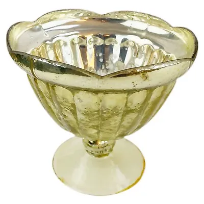 Gold Mercury Glass Compote Pedestal Bowl Centerpiece Vase 5  Ribbed Scallop • $29.99