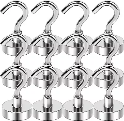 12 Pcs Magnetic Hooks 25lbs+ Neodymium Rare Earth With 3 Layers Ni Super Strong • $17.99