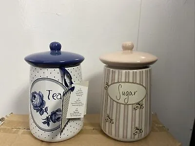 2X Katie Alice Cottage Flower Tea And Sugar Jars - • £15.99