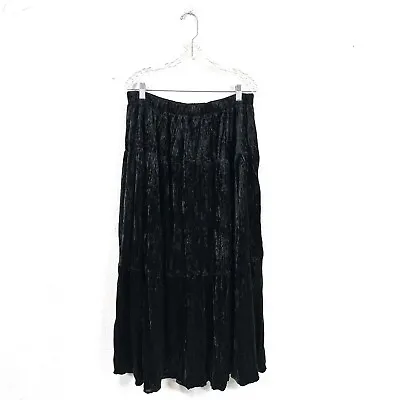 Vintage CLIO II Black Crushed Velvet Tiered Full Sweep Maxi Skirt Size 2X • $40