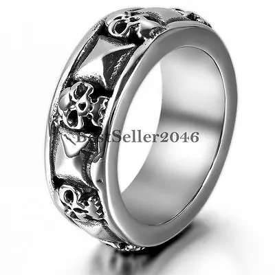 Biker Stainless Steel Punk Skull Pyramid Combination Mens Promise Ring Size 7-13 • $8.99