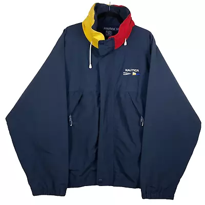 Vintage Nautica 90's Dark Blue Windbreaker Jacket With Packable Hood Size XL • $149