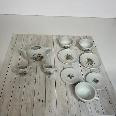 Vintage Tea Set 10 Miniature Replacement Pieces Red & Blue Floral Made In Japan • $4.85
