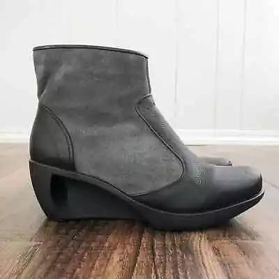 Naot Womens Sky Wedge Ankle Bootie US 9 EU 40 Leather Suede Zip Up Gray & Black  • $49