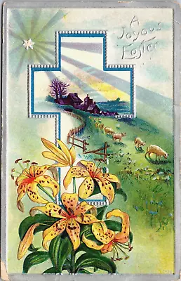 Postcard Easter Cross Sheep Yellow Tiger Lilies Posted 1911 • $6.99