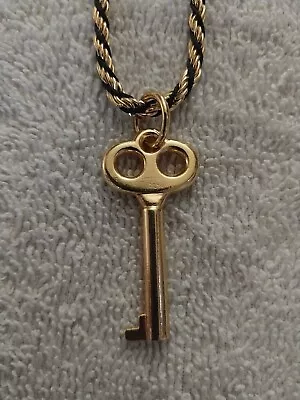 Vintage Gold Tone Skelton Key Pendant Necklace • $9.99